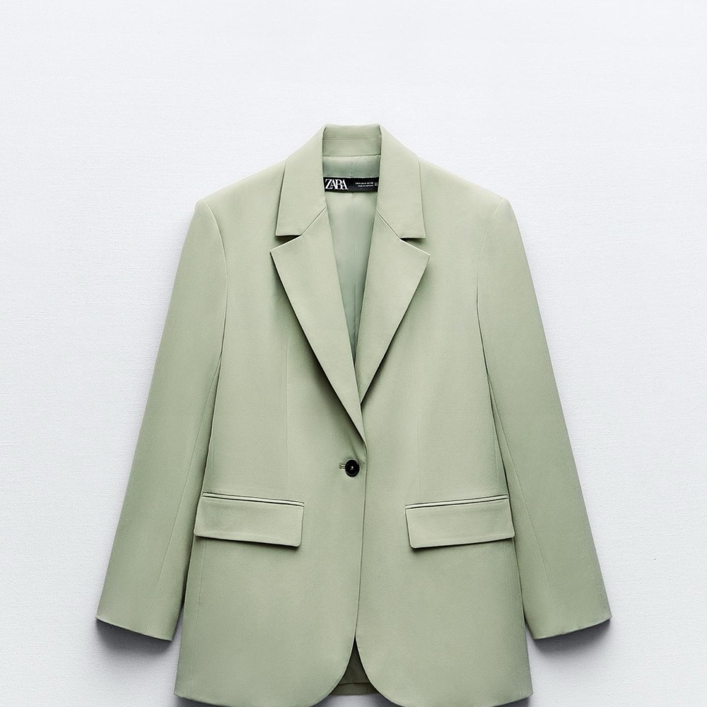 Zara Green Blazer Tailored Notched Lapels with matching pants